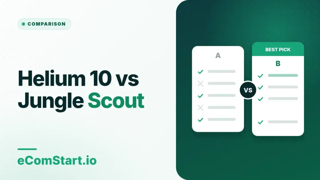 Helium 10 vs Jungle Scout. Cover image showing two tool cards compared side by side.