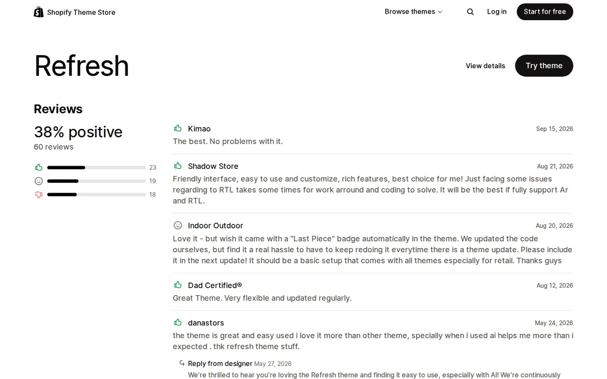 Refresh review summary on the Shopify Theme Store